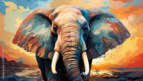 Vector portrait of an adult elephant with large tusks photo
