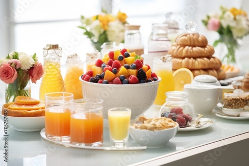  a table topped with a bowl of fruit next to a bowl of oranges and a bowl of fruit next to a bowl of oranges and a bowl of fruit.