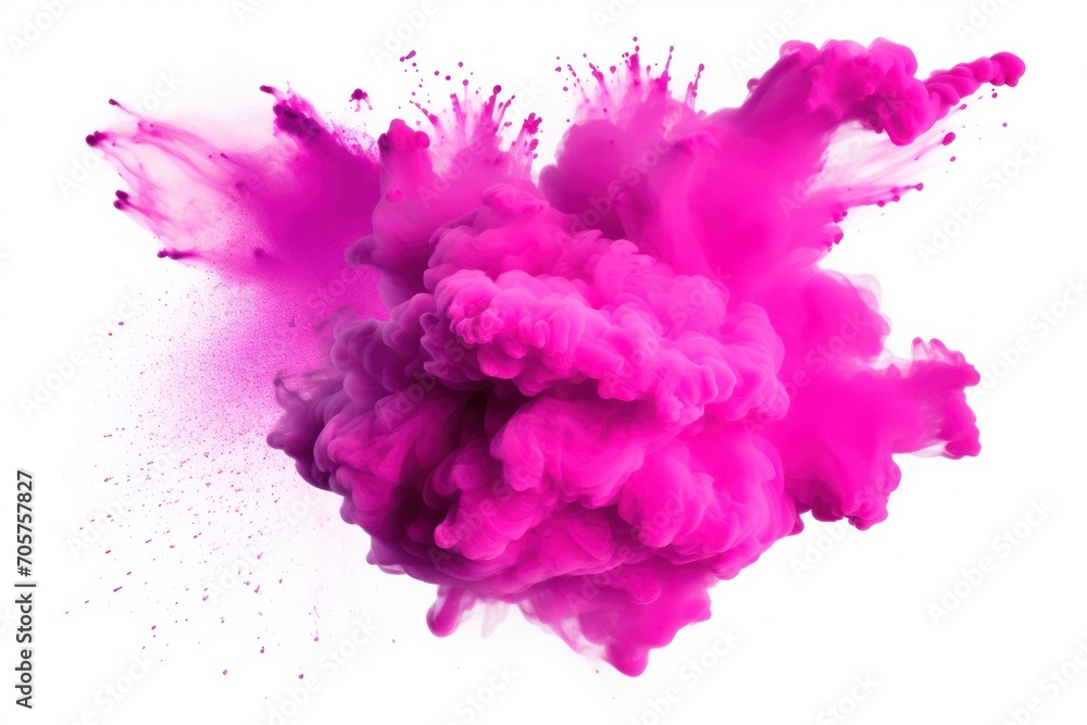  a pink and purple cloud of ink on a white background with a drop of liquid coming out of the top of the image to the bottom right of the image.