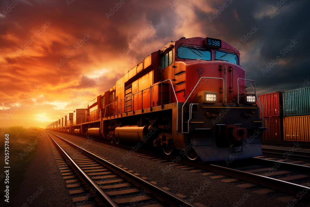 Obraz premium Cargo freight train in motion