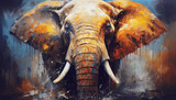 Oil painting Head of an adult elephant