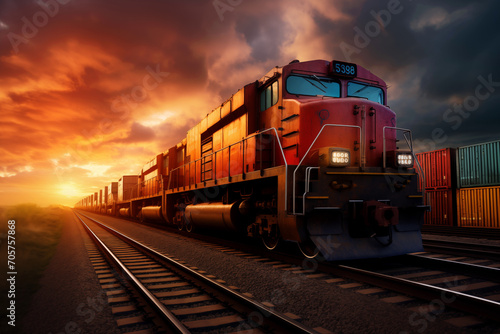 Cargo freight train in motion