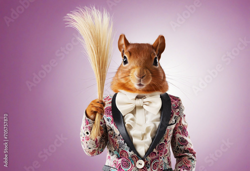 Elegant Squirrel in Couture Outfits - Bright Background Advertisment photo