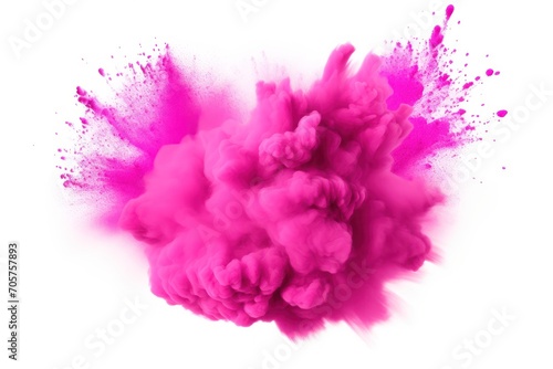  a pink colored substance is in the air and is spewing out of the top of the pink colored substance on the left side of the image, and on the right side of the top of the image is a white background.
