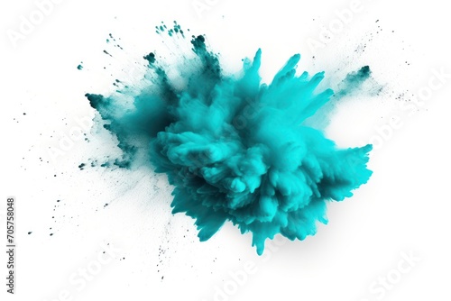  a blue substance is in the air on a white background with a small amount of dust coming out of the top of the image and bottom half of the image.