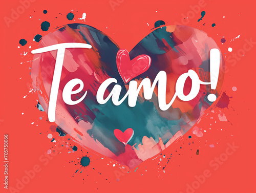 Te amo valentine's day card with text and big colorful red heart typography illustration photo