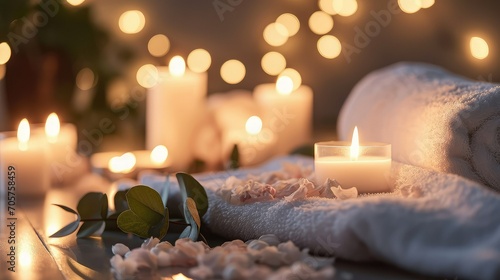 Massage themed background with flower, large copy space.