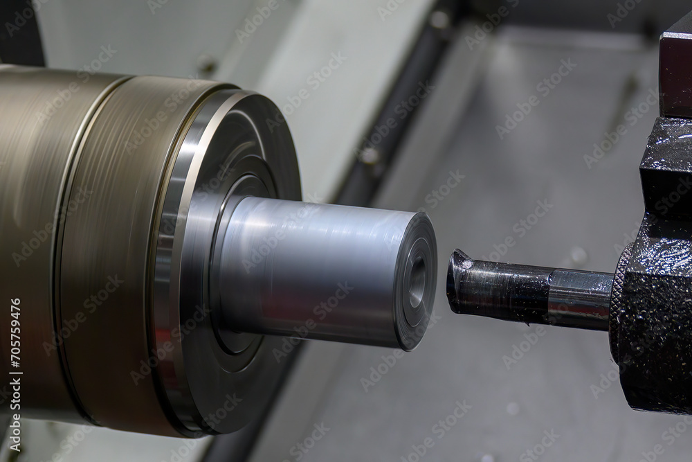 The CNC lathe machine bore cutting the metal shaft parts. The CNC lathe machine bore cutting the metal shaft parts.