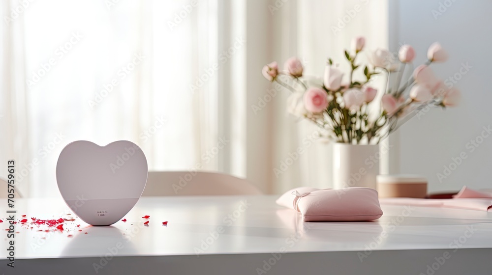 Minimalist Valentine's Day Composition with Heart-Shaped Decorations and Soft Natural Light. Minimalist Valentine's Day Composition with Heart-Shaped Decorations and Soft Natural Light.
