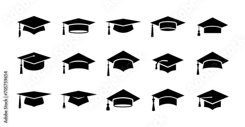 Academic graduation cap icon set vector illustration
