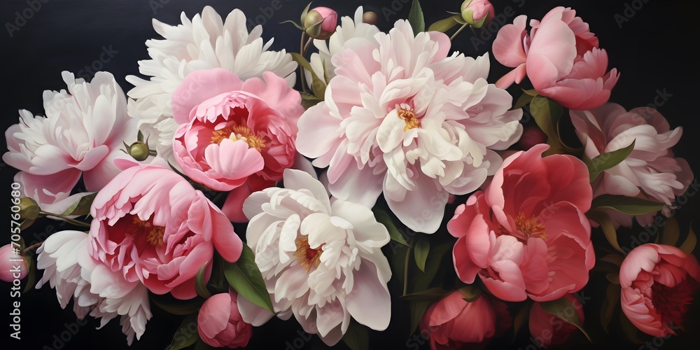 blossomed pink white peonies