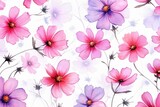 Floral pattern with vibrant watercolor cosmea flowers. Generative AI