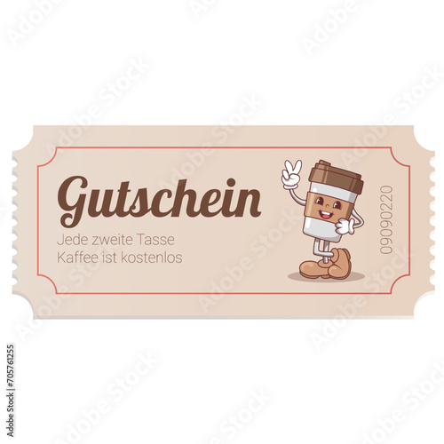 illustration of a ticket. Gutschein fur Kafee. Coupon, Voucher for coffee. German