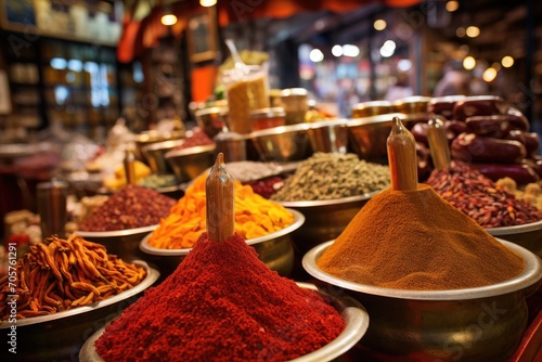 Spices and herbs on the Grand Bazaar in Istanbul, Turkey, Egyptian Bazaar in Istanbul offers a wide selection of ready to sell spice varieties, AI Generated