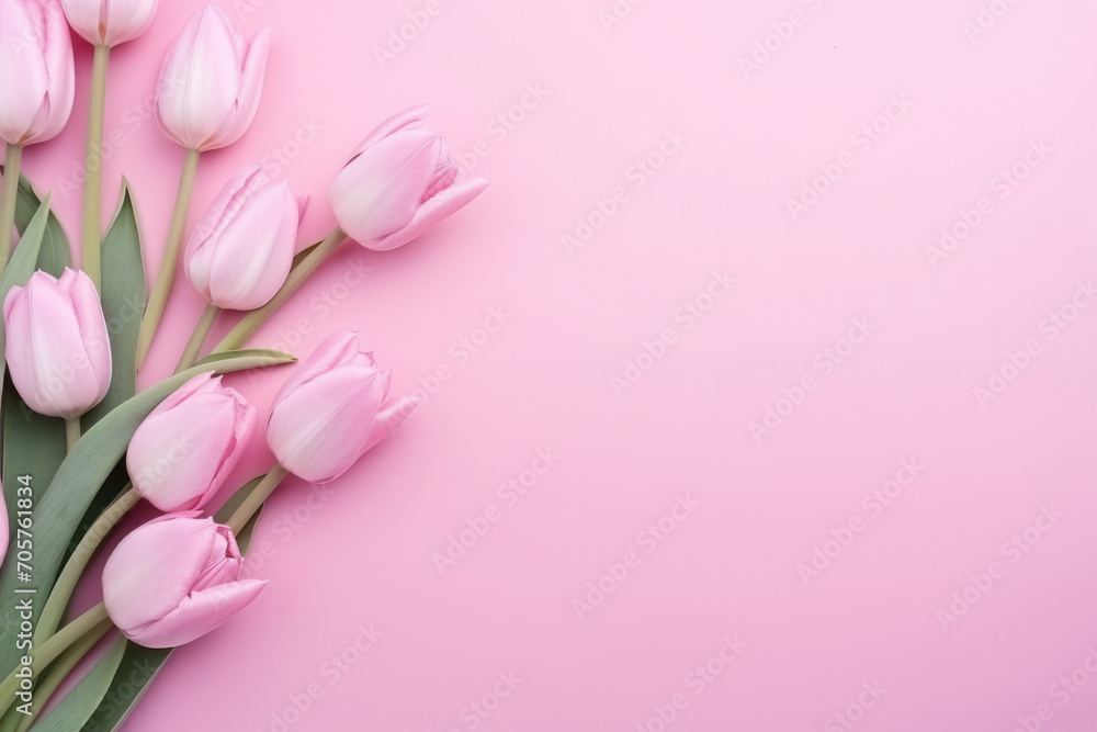 Bouquet of pink Tulips on a pink background with space for your text Bouquet of pink Tulips on a pink background with space for your text