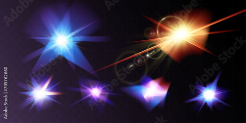  Light star crystal shiny hologram bokeh. Set of transparent color effects.
