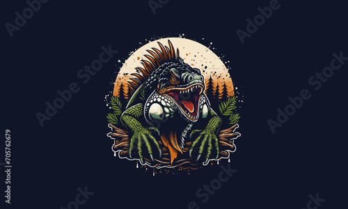angry iguana on forest vector artwork design