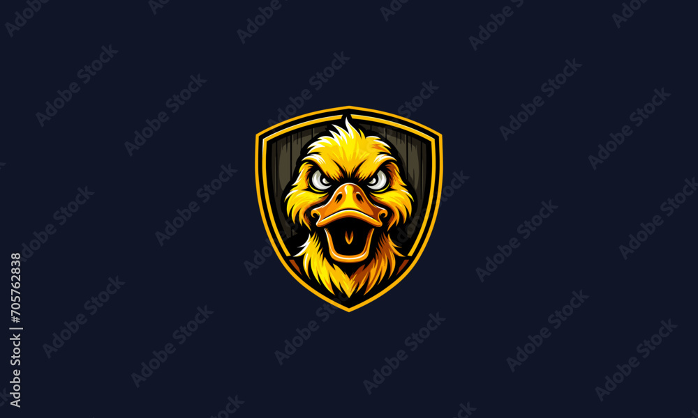 Obraz premium head duck angry with shield vector logo design