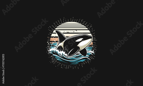 orca on sea night vector illustration artwork design