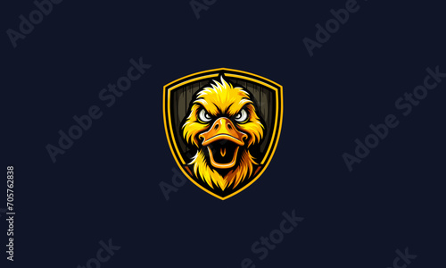 head duck angry with shield vector logo design