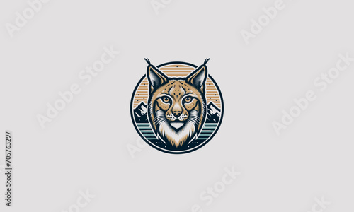 head lynx and mountain vector logo design