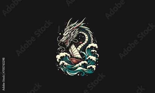dragon and ship on sea vector artwork design