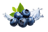 blueberries with water splash on transparent background