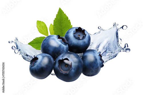 blueberries with water splash on transparent background