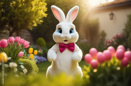 Easter - Cute Bunny With Decorated Eggs And Flowers