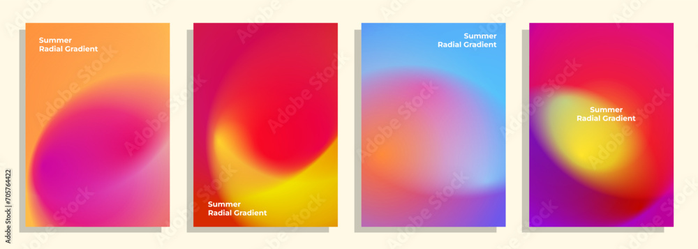 set of abstract summer sunset radial gradient cover poster background design.