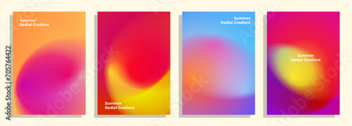 set of abstract summer sunset radial gradient cover poster background design.