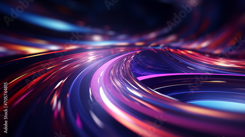 Blue pink and purple neon glow background, wallpaper, laser beam light lines, high speed internet, techonogy backdrop. abstract background. Generative AI © jirayut