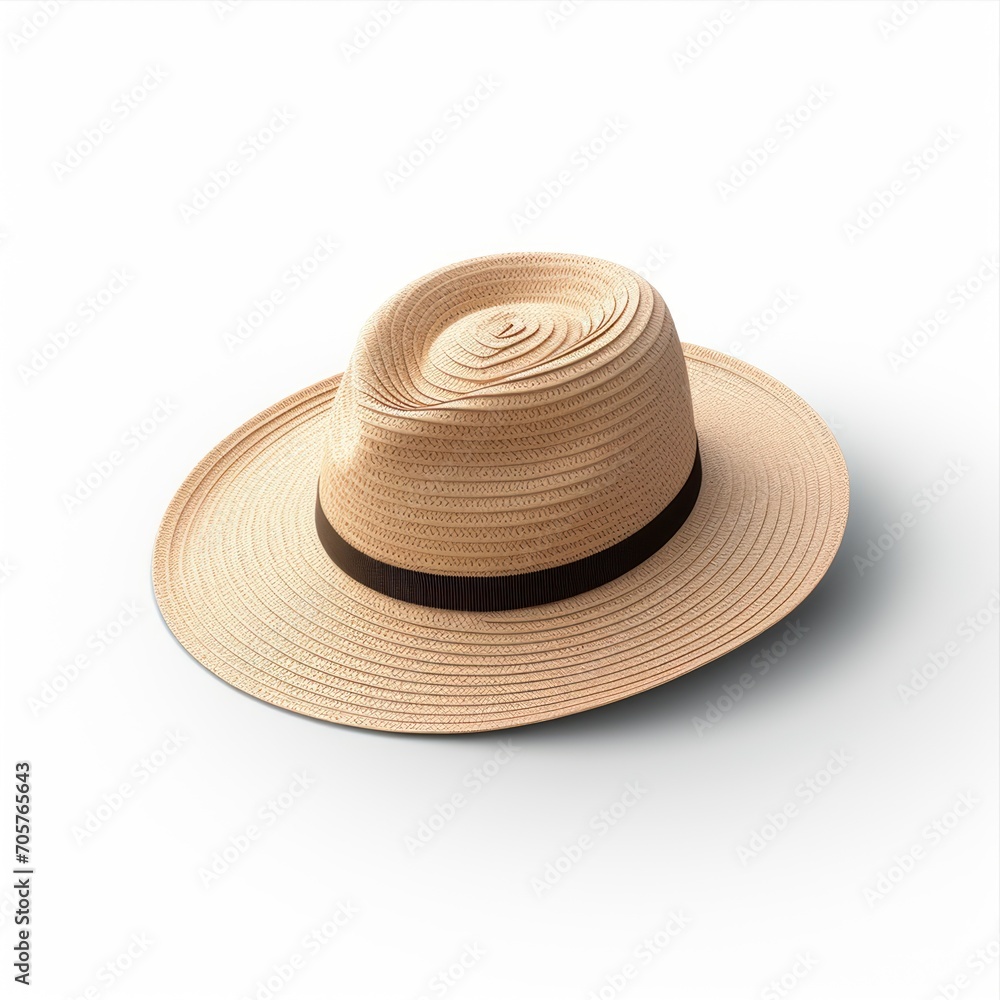 Straw fedora hat isolated. Summer hat with ribbon. Straw fedora hat isolated. Summer hat with ribbon.