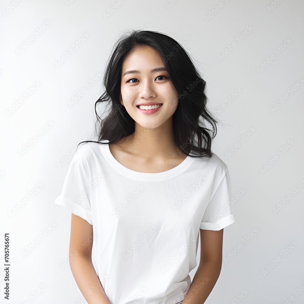 young happy asian woman posing and looking in camera,white background young happy asian woman posing and looking in camera,white background