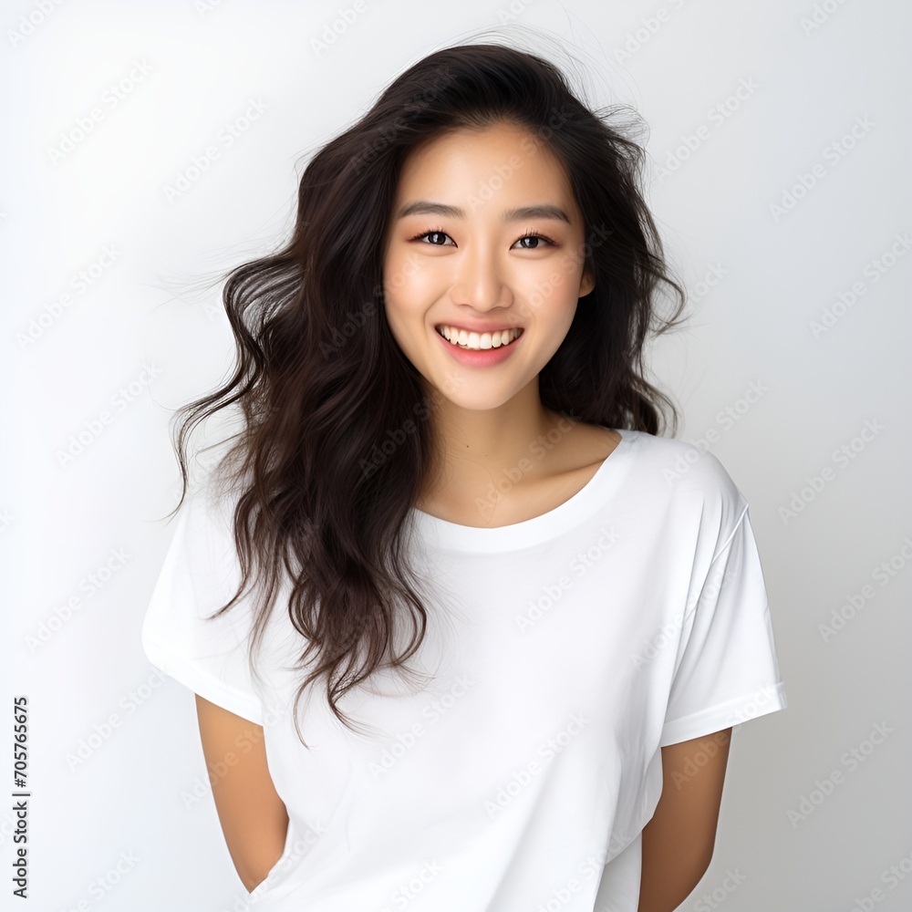 young happy asian woman posing and looking in camera,white background young happy asian woman posing and looking in camera,white background