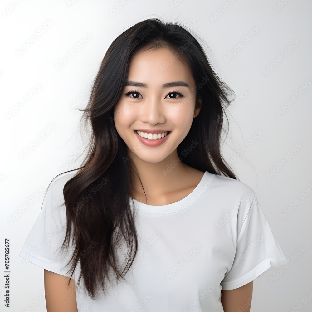 young happy asian woman posing and looking in camera,white background young happy asian woman posing and looking in camera,white background