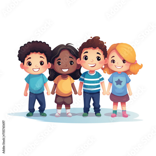 2D flat design illustration of a group of 6 years old kids isolated on white background. 