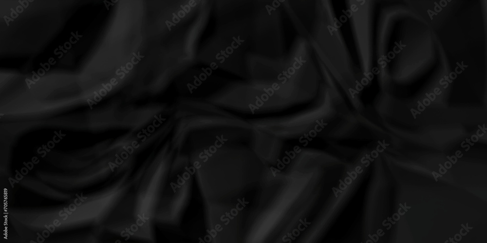 Black ripped wrinkly warp stain sill crumpled paper texture. black fabric textured crumpled paper background. panorama black paper texture background, crumpled pattern texture background.