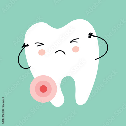 tooth icon vector illustration. diseased tooth. white tooth icon on a blue background. Concept of medical cabinet, children dentistry.