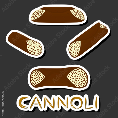 Illustration on theme big set different types sweet waffles Sicilian dessert cannoli