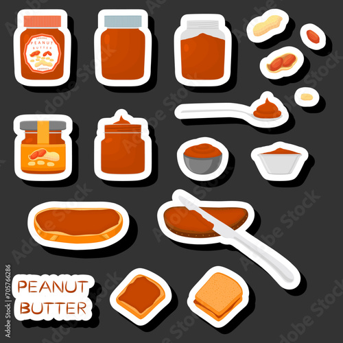 Illustration on theme big colored set different types peanut butter
