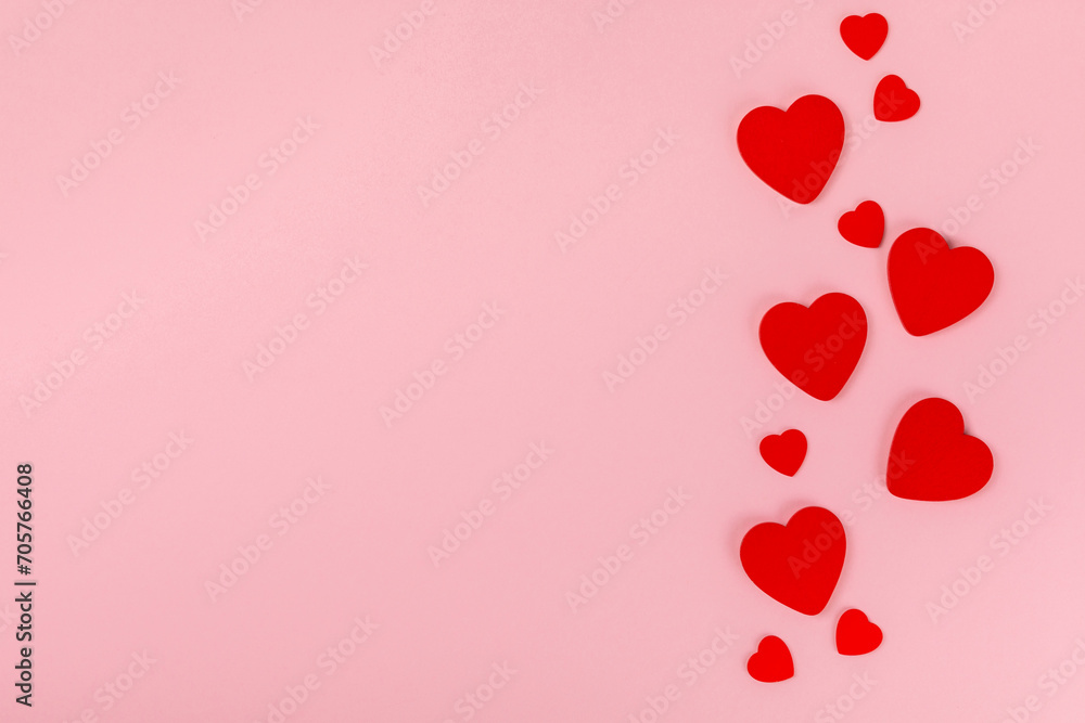 Valentine's Day concept.Valentine's Day background. Confetti and card on a pink background. Flatley.Valentine's day celebration. place for text.