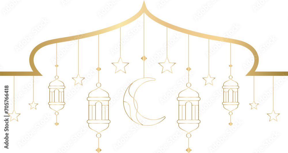 ramadan kareem, eid mubarak greeting line icon lantern, moon and star line vector EPS 10