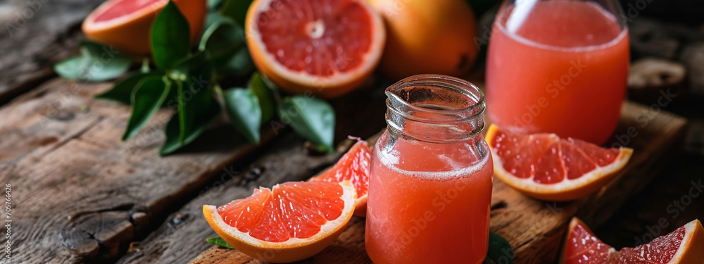 Freshly squeezed grapefruit juice. Grapefruit juice and ripe grapefruits on a wooden background. Freshly squeezed grapefruit juice. Grapefruit juice and ripe grapefruits on a wooden background.