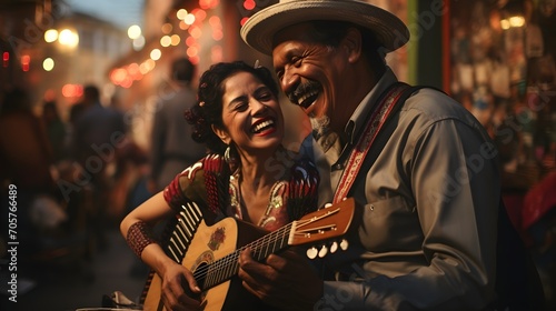 Cinematic Shot of Mexican People Enjoying Music, Cultural Rhythms, Musical Joy, Community Celebration, Vibrant Folk Traditions