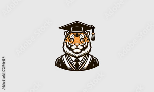head tiger wearing graduate hat vector mascot design