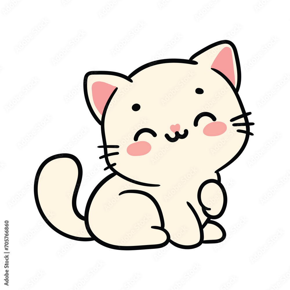 Hand drawn doodle happy kitten on white background. Hand drawn doodle happy kitten on white background.