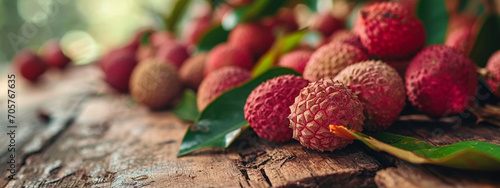 lychees on a wooden background, nature photo
