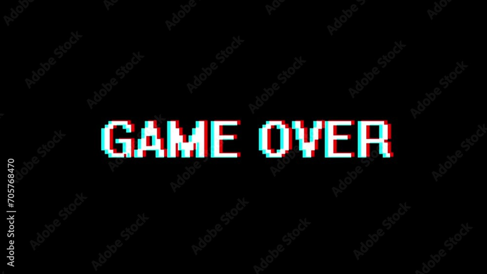 Retro video game screen with glitch. Game over with noisy distortion. 4k video. Retro video game screen with glitch. Game over with noisy distortion. 4k video.