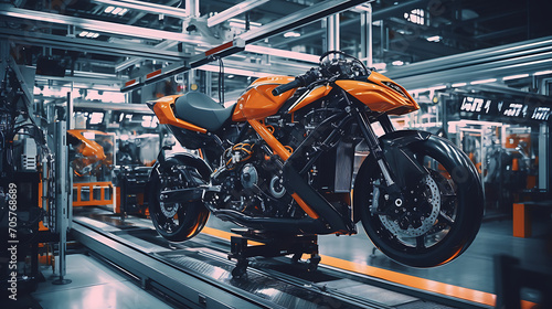 Component Installation and Quality Control of body motorcycle assembly. Fully Automated motorcycle Line Equipped with High Precision Robot Arms at motorcycle Factory. © growth.ai